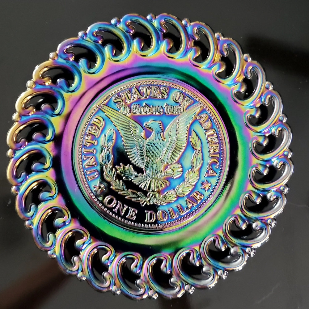 1971 L.E. Smith Amethyst Carnival Glass Limited Edition Morgan Silver Dollar